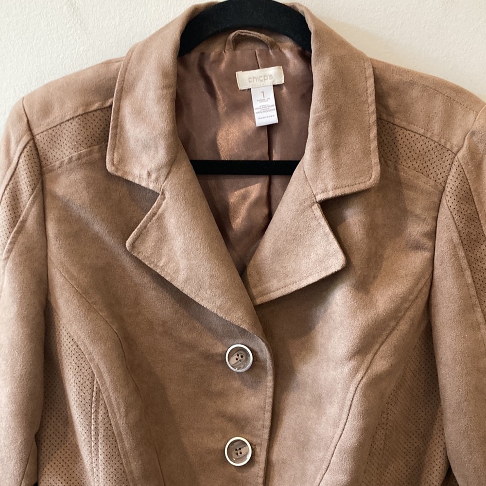 Chico’s light brown faux suede Kinsley jacket moto size medium / 8 / 1 - Picture 11 of 13